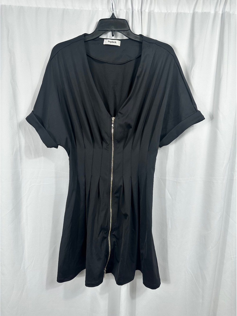 Popilush Black Short Sleeve Zip Front Dress Size Large